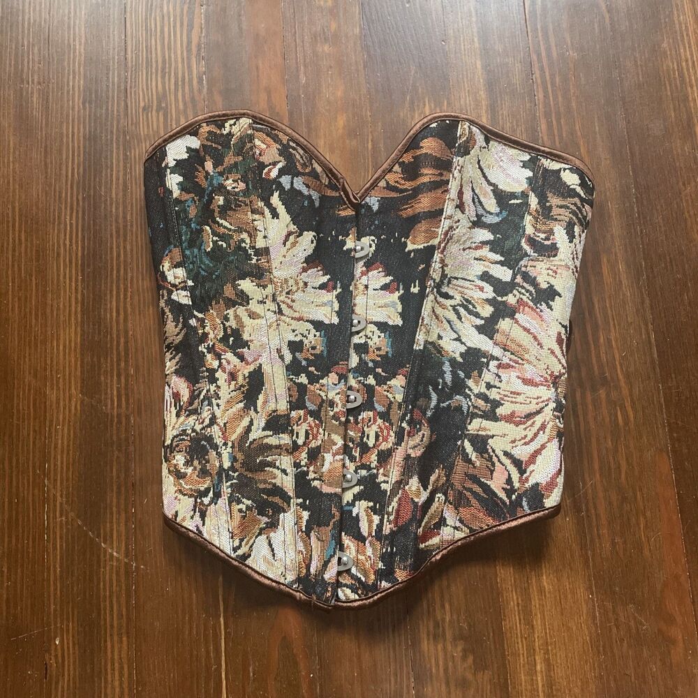 Fashion Womens Floral Overbust Corset Bustier Top Black Lace S